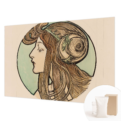 Large wallpaper mural featuring an Art Nouveau portrait
