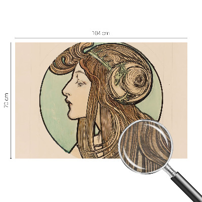 Large wallpaper mural featuring an Art Nouveau portrait