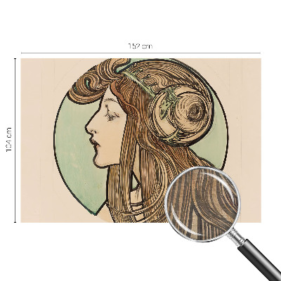 Large wallpaper mural featuring an Art Nouveau portrait