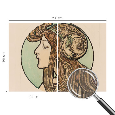 Large wallpaper mural featuring an Art Nouveau portrait