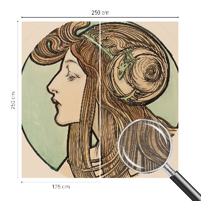 Large wallpaper mural featuring an Art Nouveau portrait