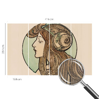 Large wallpaper mural featuring an Art Nouveau portrait