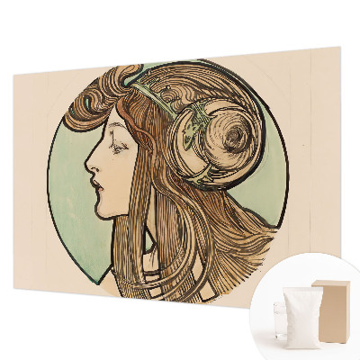 Large wallpaper mural featuring an Art Nouveau portrait
