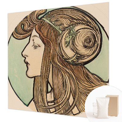 Large wallpaper mural featuring an Art Nouveau portrait