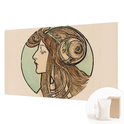 Large wallpaper mural featuring an Art Nouveau portrait
