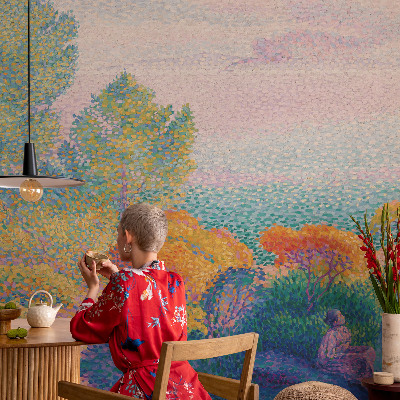 Modern wall mural for bedroom with a seaside landscape design