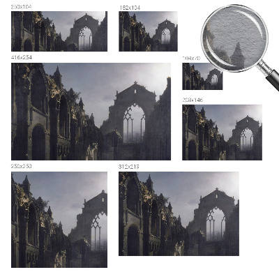 Decorative wall mural for living room with a Gothic ruins motif