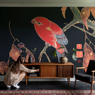 Non-woven photo wallpaper with an exotic bird design