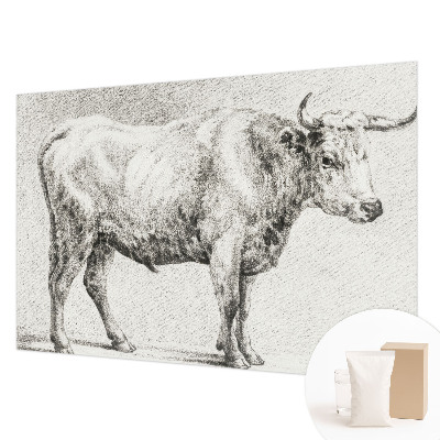 Wall mural for bedroom featuring a bull drawn in pencil style