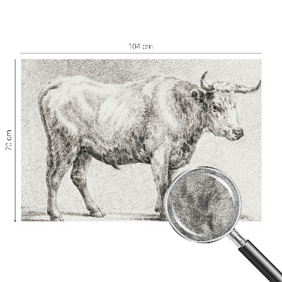 Wall mural for bedroom featuring a bull drawn in pencil style