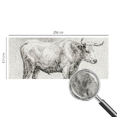 Wall mural for bedroom featuring a bull drawn in pencil style