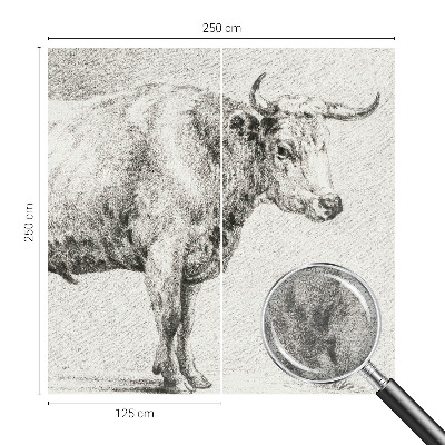 Wall mural for bedroom featuring a bull drawn in pencil style