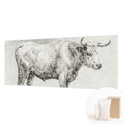 Wall mural for bedroom featuring a bull drawn in pencil style