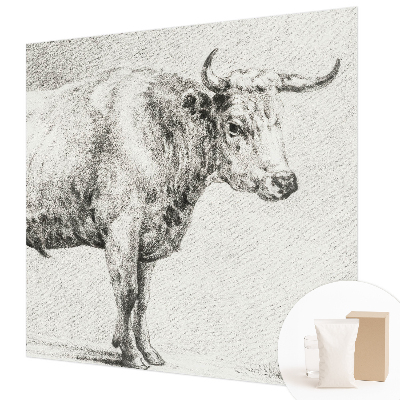 Wall mural for bedroom featuring a bull drawn in pencil style