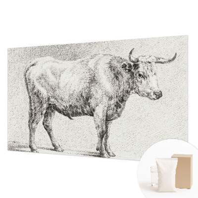 Wall mural for bedroom featuring a bull drawn in pencil style