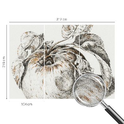 Wall mural for living room with an apple leaves pattern