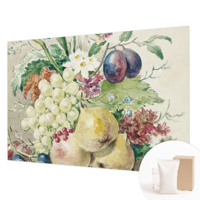 Wallpaper mural for living room with a flowers and fruits design