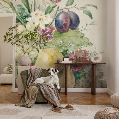 Wallpaper mural for living room Flowers and fruits