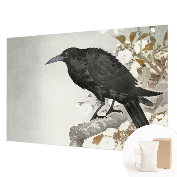 Bedroom wall mural wallpaper featuring a raven among flowers