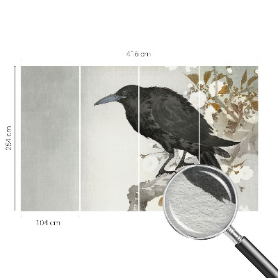 Bedroom wall mural wallpaper featuring a raven among flowers