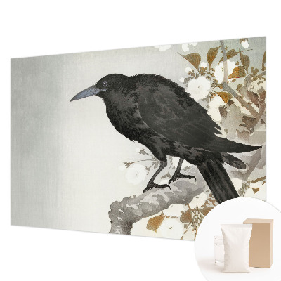 Bedroom wall mural wallpaper featuring a raven among flowers