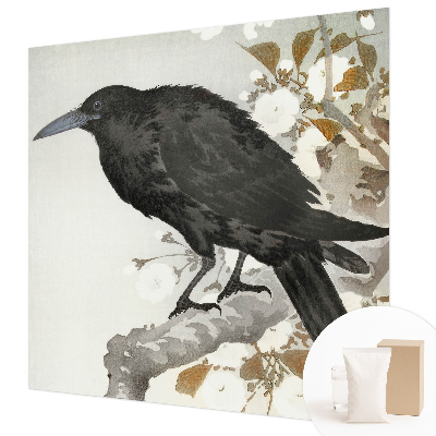 Bedroom wall mural wallpaper featuring a raven among flowers