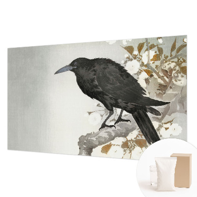 Bedroom wall mural wallpaper featuring a raven among flowers