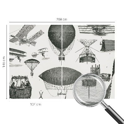 Large wallpaper mural featuring a history of aviation design