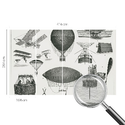 Large wallpaper mural featuring a history of aviation design