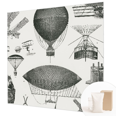 Large wallpaper mural featuring a history of aviation design