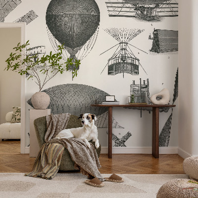 Large wallpaper mural featuring a history of aviation design