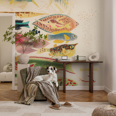 Decorative wall mural for living room with a colorful fish design