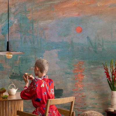 Non-woven wall mural with a port landscape motif