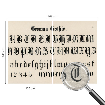 Wallpaper mural for living room with a Gothic letter motif