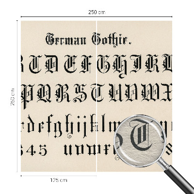 Wallpaper mural for living room with a Gothic letter motif