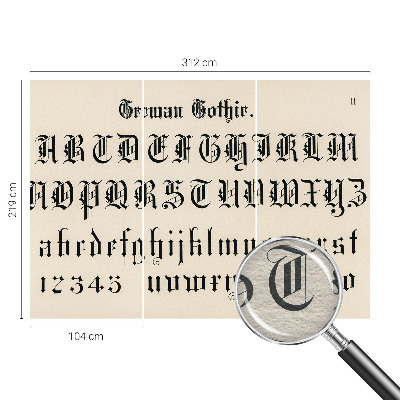 Wallpaper mural for living room with a Gothic letter motif