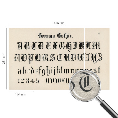 Wallpaper mural for living room with a Gothic letter motif