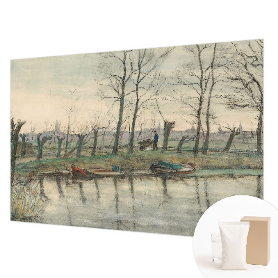 Modern wall mural for bedroom with a winter landscape motif