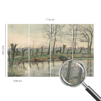 Modern wall mural for bedroom with a winter landscape motif