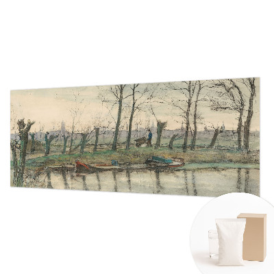 Modern wall mural for bedroom with a winter landscape motif