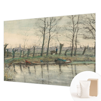 Modern wall mural for bedroom with a winter landscape motif