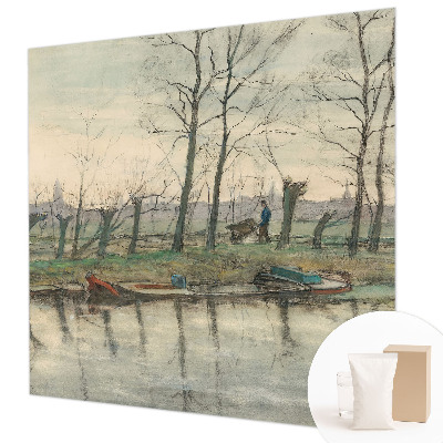 Modern wall mural for bedroom with a winter landscape motif