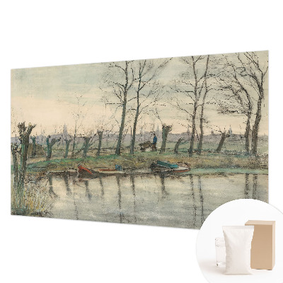 Modern wall mural for bedroom with a winter landscape motif
