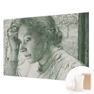 Modern wall mural for living room featuring a reflective woman motif
