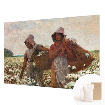 Premium wall mural for bedroom featuring a pastoral scene of people working in the field