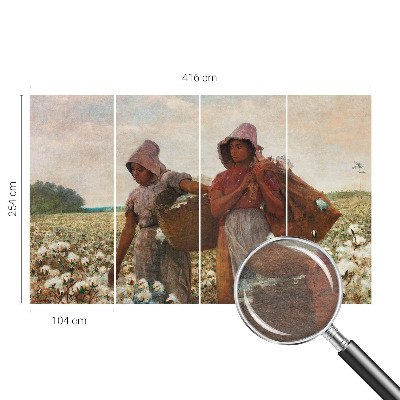 Premium wall mural for bedroom featuring a pastoral scene of people working in the field