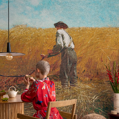 Premium photo wallpaper with a harvest scene bathed in sunlight