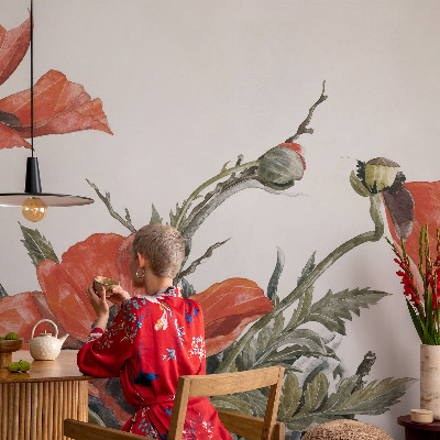 Photo wall mural with a red poppy design