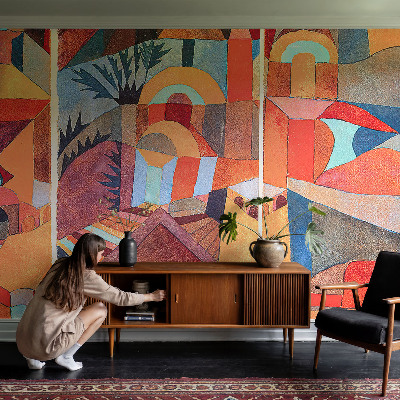 Wallpaper mural for living room with a colorful mosaic design