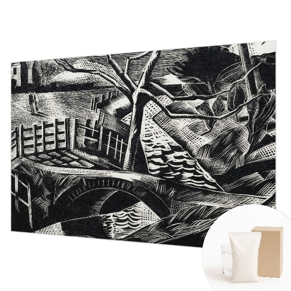 Wall mural for living room with an architectural landscape design